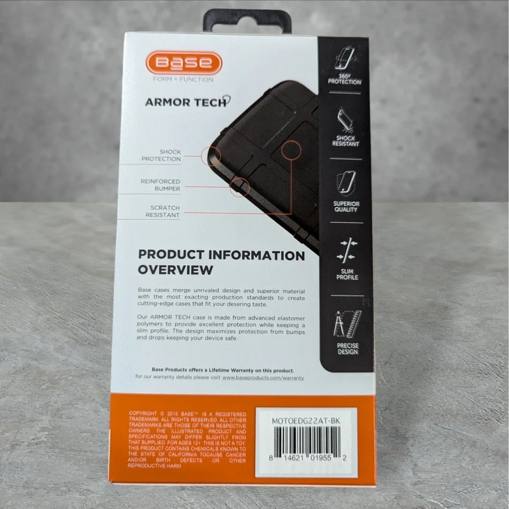 Base Armor Tech Case For Moto Edge 2022 Black Form/Function N2 Impact Protect W7